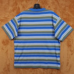 MARKET STUDIO Shirt Mens Small Blue Stripe Pullover Crew Smiley T-Shirt Tee