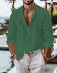 Men’s Linen Shirt Casual Shirts Long Sleeve Button Down Tops Blouse