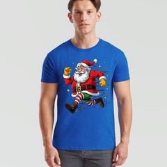 Running Santa Christmas Holiday Mens T-Shirt Womens Graphic Tee Festive Apparel