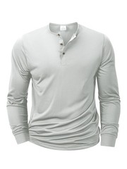 Men Long Sleeve Breathable Henley Button Tee Quick Dry Slim Fit Casual Top Gift