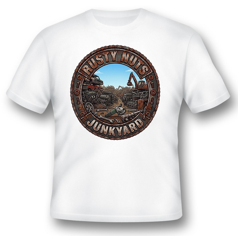Rusty Nuts Junkyard tee shirt black or white. cars trucks motorcycles