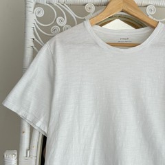 VINCE Shirt Mens Large White Heather Crew Neck Pima Cotton Short Sleeve Minimal