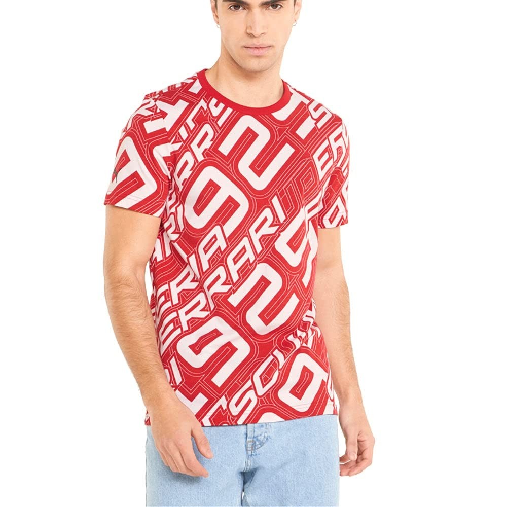 PUMA Mens Ferrari Race All Over Print Tee,Rosso Corsa