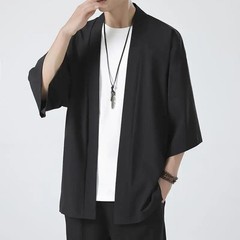 Men’s Lightweight Kimono Shirt Seven Sleeve Open Front Cardigan Japanese