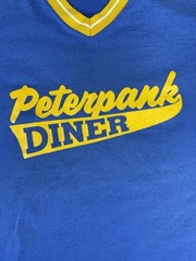 Vintage Russel Peterpank Diner T Shirt V Neck Striped Collar Blue And Yellow