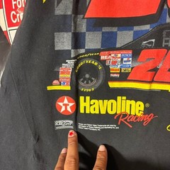 Vintage Ernie Irvan #28 Havoline NASCAR Tee Checkered Flag Sports Black Large