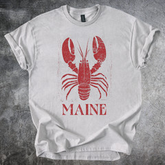 Maine Shirt Lobster Graphic Coastal Seafood Art Block Style Nautical Tshirt Gray
