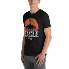 F-15 Eagle Fighter Jet T-Shirt Military Aviation USA Flag Graphic Tee