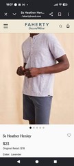 Faherty Small Lavender Purple Heather Henley Men’s Short Sleeve Top T-shirt