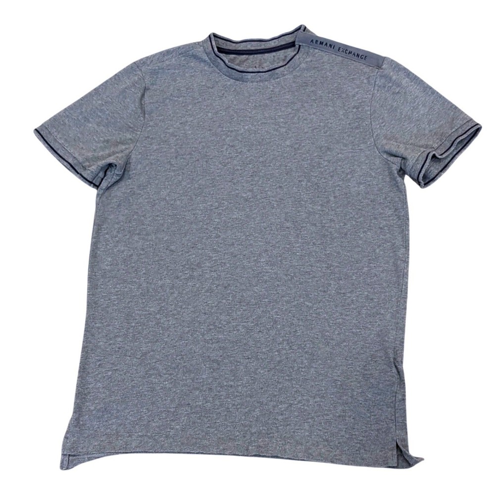 Armani Exchange T-Shirt Mens Small Grey Shoulder Zip Logo Tape Short Sleeve