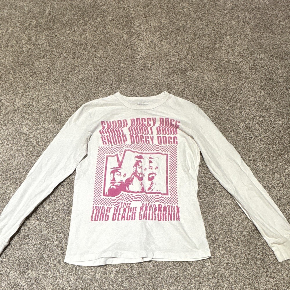 Snoop Dogg Men’s S White Pink Graphic Long Sleeve Crew Neck T-Shirt