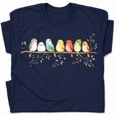 Cute Colorful Birds Branch T-Shirt Adorable Bird Family Tee