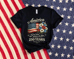 America 250 Years Floral Flag Shirt, Patriotic 4th of July Tee, USA 250th Annive