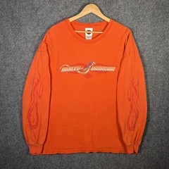 Vintage Harley Davidson Shirt 2XL Orange 90s Long Sleeve Flames Looney Tunes
