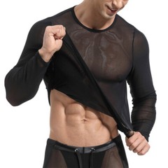 Mens Long Sleeve See Through Mesh T Shirt Sexy Muscle Clubwear Blouse Tops Tee