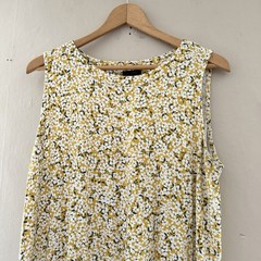 J Jill Wearever Collection Floral Sleeveless Top Size L Yellow Garden Cottage