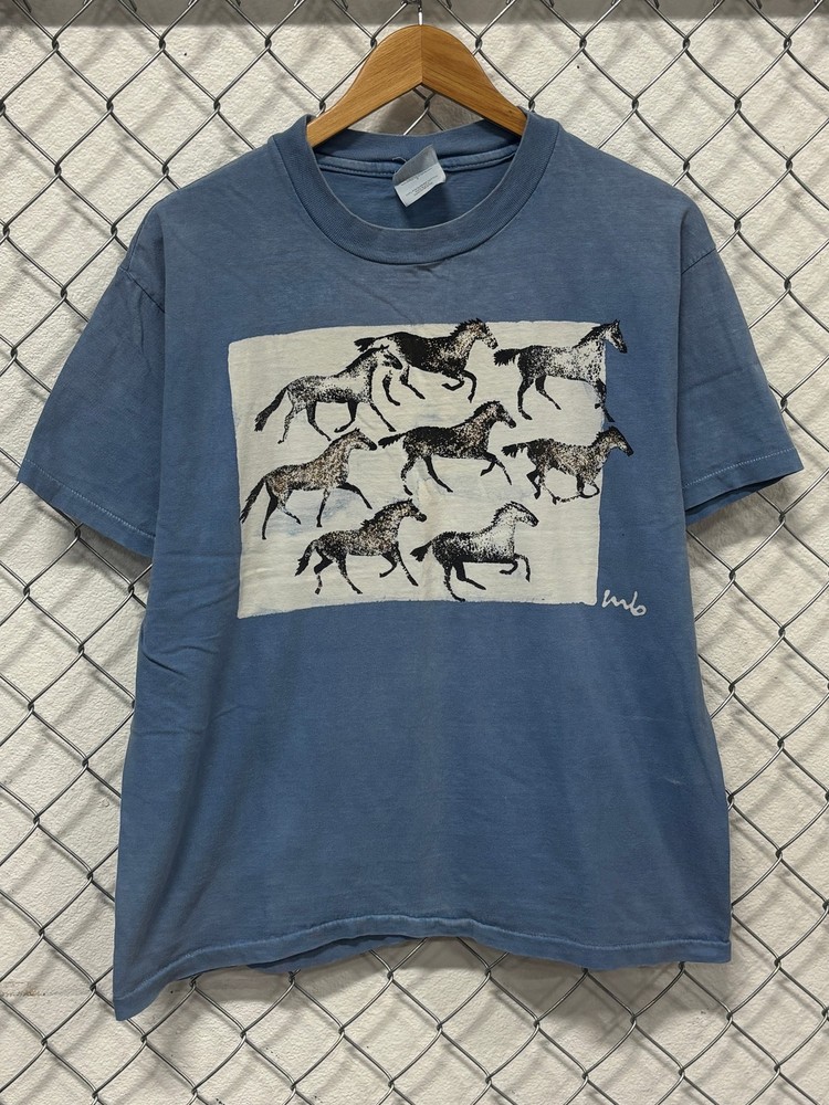 Vintage 90’s Wild Horses Nature Art Graphic Tee Size Large