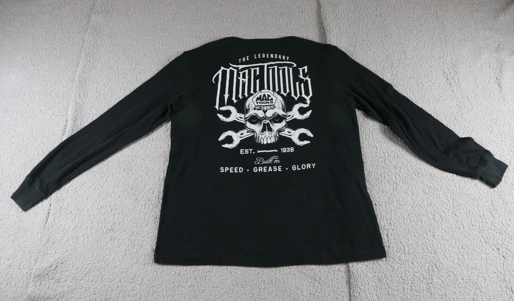 Mac Tools Black 2XL Graphic Print Thermal Henley Vintage Pull Over Mechanic