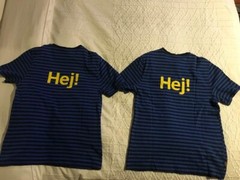 IKEA “SET OF 2” BLUE SHORT SLEEVE “HEY!” CREW-NECK T-SHIRT SIZE:G/H STRAIGHT