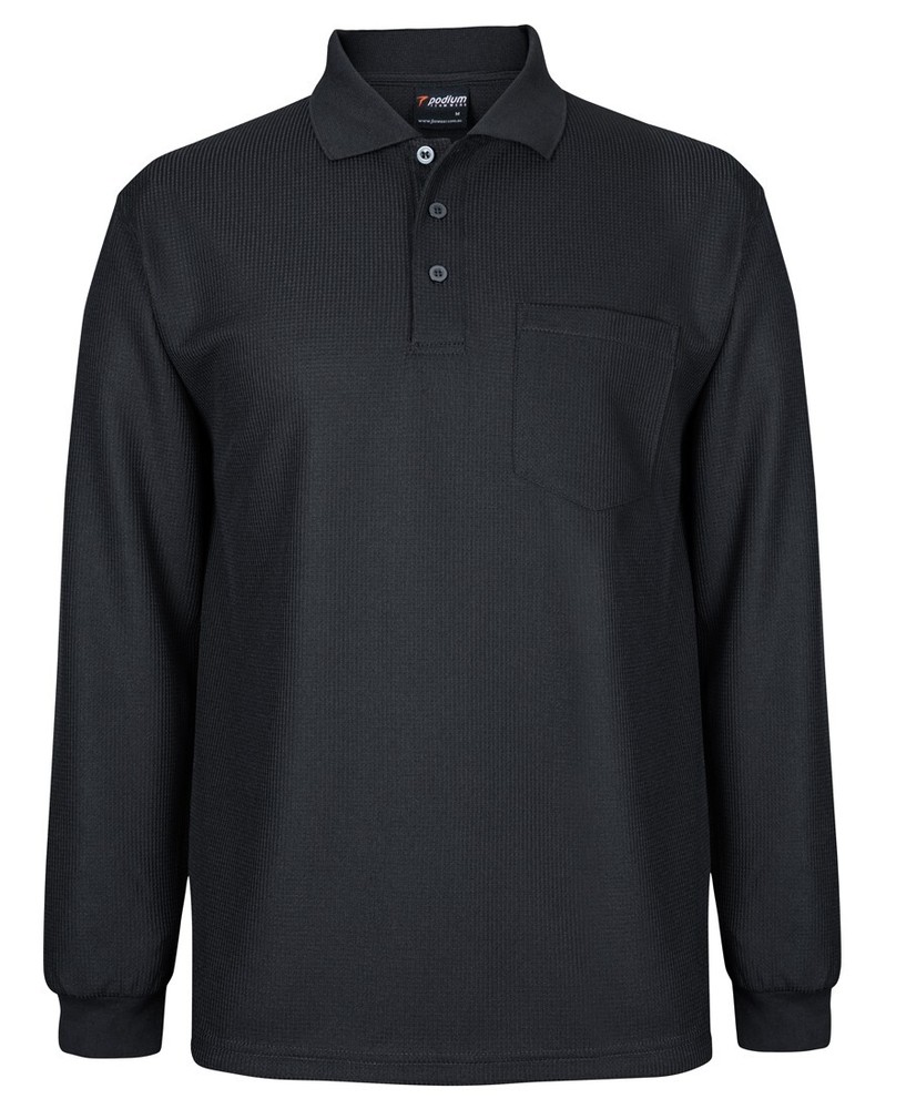 Podium Textured Long Sleeve Waffle Pocket Polo With Cool Moisture Wicking Fabric
