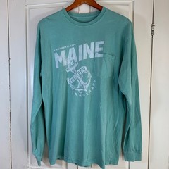 Ivory Ella Maine Anchors Up Long Sleeve Pocket T-Shirt Green Coastal STAIN