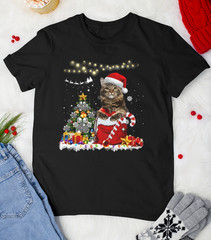Maine Coon Cat Christmas Tree Lights black T-shirt for lovers cat