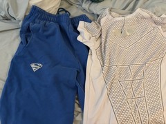 Young La Superman Blue Sweats Size M And Young La DarkKnight White Shirt Size L