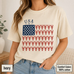 Patriotic Lobster Flag Shirt, Coastal USA Comfort Colors Fourth of July Tee