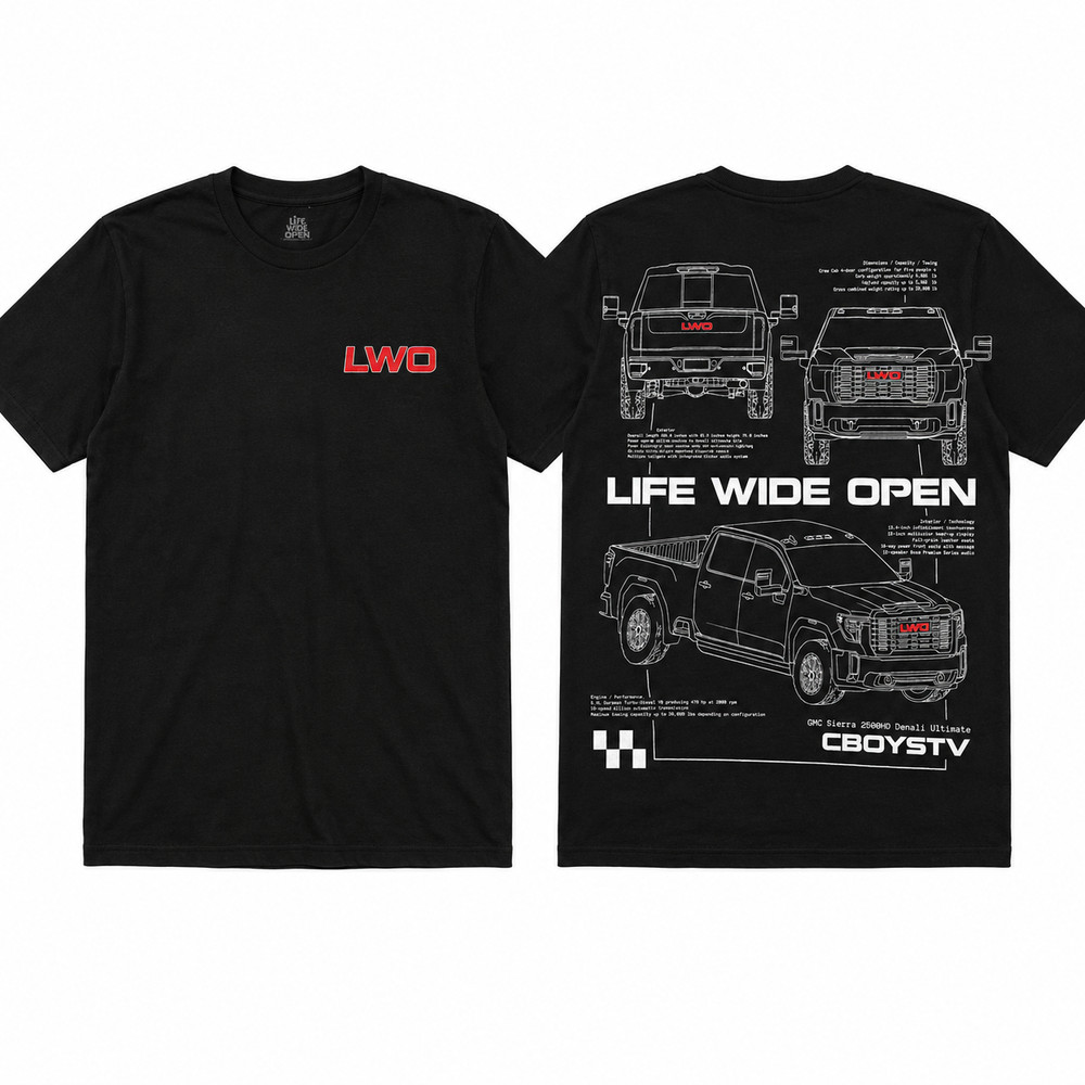 CboysTV Life Wide Open GMC Sierra 2500HD Denali Ultimate T-Shirt X-Large