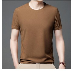 Mens Knitted O-neck Breathable Thin Cashmer Short Sleeve Tee Solid Color Tops