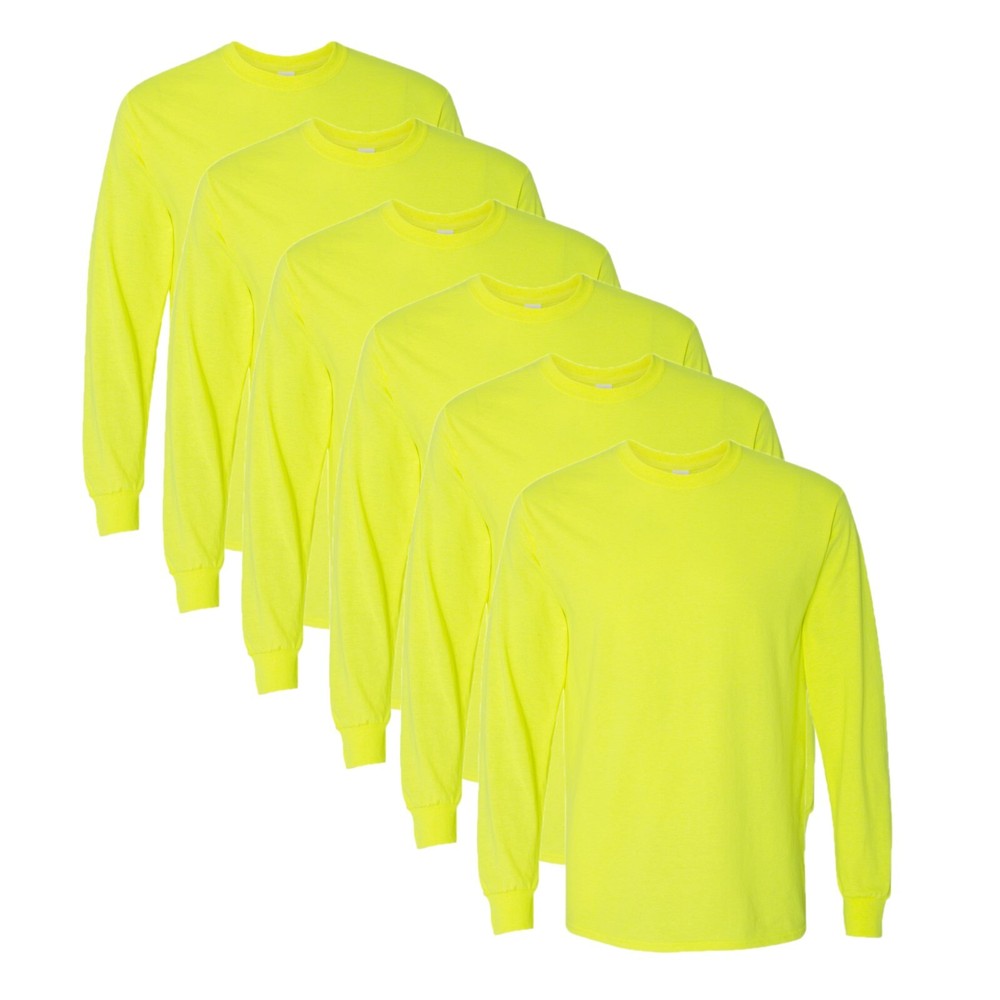 High Visibility Work Safety Green Long Sleeve Shirts Gildan 6 Pack Hi Vis Work