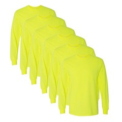 High Visibility Work Safety Green Long Sleeve Shirts Gildan 6 Pack Hi Vis Work