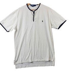 Polo Ralph Lauren Vintage Large White Henley Short Sleeve Pique T-Shirt L Trim