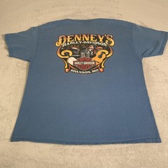 Harley Davidson Shirt Mens XL Blue Denney’s Branson Missouri Pocket Graphic FLAW