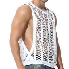 Mens Sexy Stripe Fishnet Tank Top See Through Mesh Sleeveless Tank Shirt Holl…
