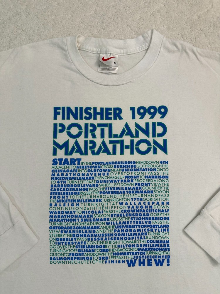 Vintage 1990s 1999 Nike Portland Marathon Race Finisher Long Sleeve T-Shirt, M L