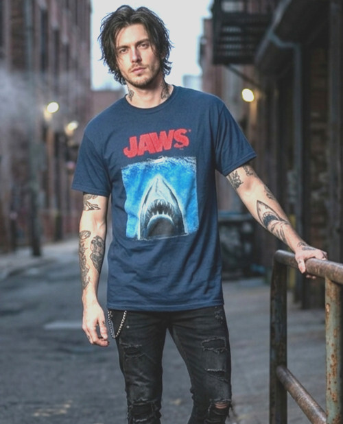 JAWS Mens Big & Tall Jaws Shark Terror Movie Navy Heather Tee Shirt New LT