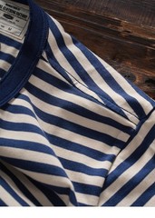 American Tough Guy Style Henry Collar Striped Washed Cotton Short Sleeved Shirt
