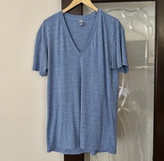 Vintage American Apparel Deep V Neck T Shirt Y2K XL Blue Tri Blend Track Tee