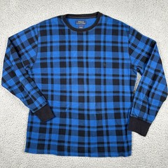 Polo Ralph Lauren Sweater Mens Medium Blue Black Plaid Waffle Knit Preppy