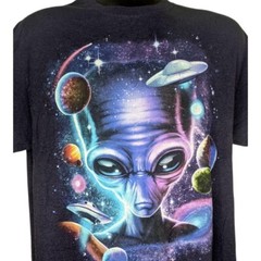 Alien UFO Space Tshirt Size Large Purple Graphic Print