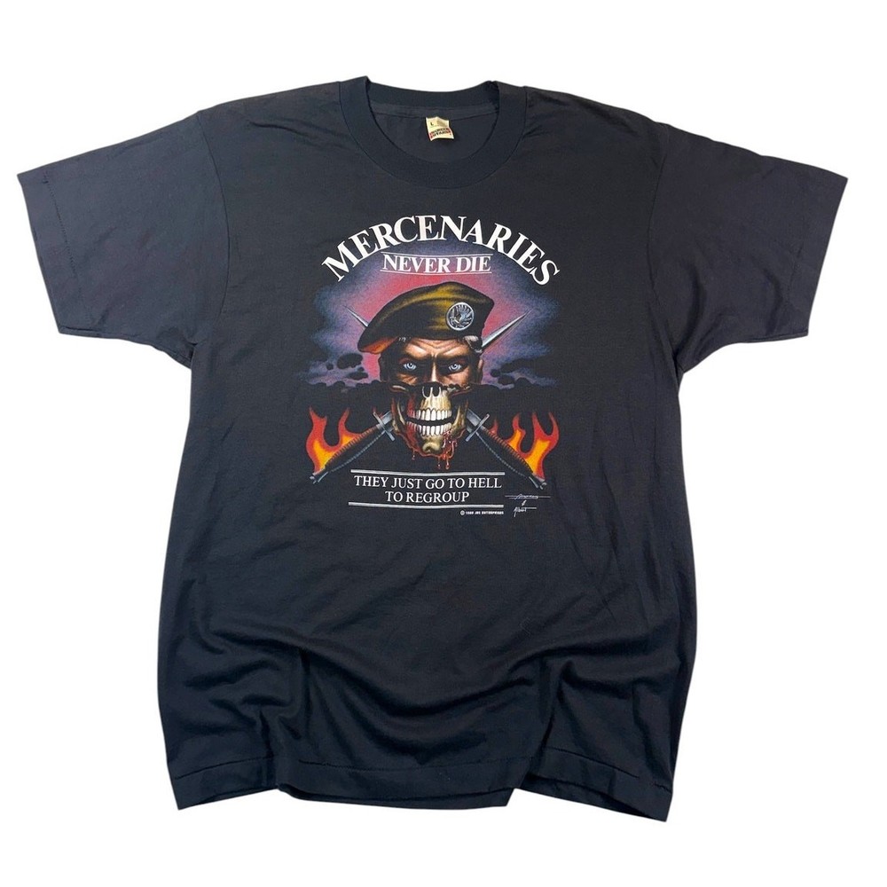 Vintage Mercenaries 3d Emblem T-Shirt Men’s LARGE 1988 JRS Enterprises EUC