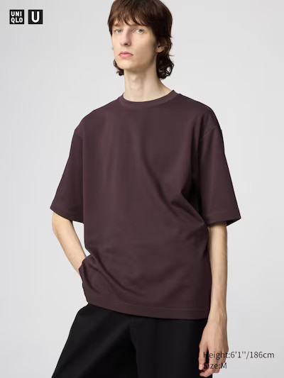 Uniqlo U AIRism Cotton Oversized T-Shirt Wine Large