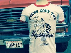 THERE GOES THE NEIGHBORHOOD RINGER T SHIRT biker punk metal patch jacket badge