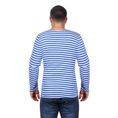 Men’s Striped Long Sleeved T-Shirt 100% Cotton Light Blue Original Telnyashka