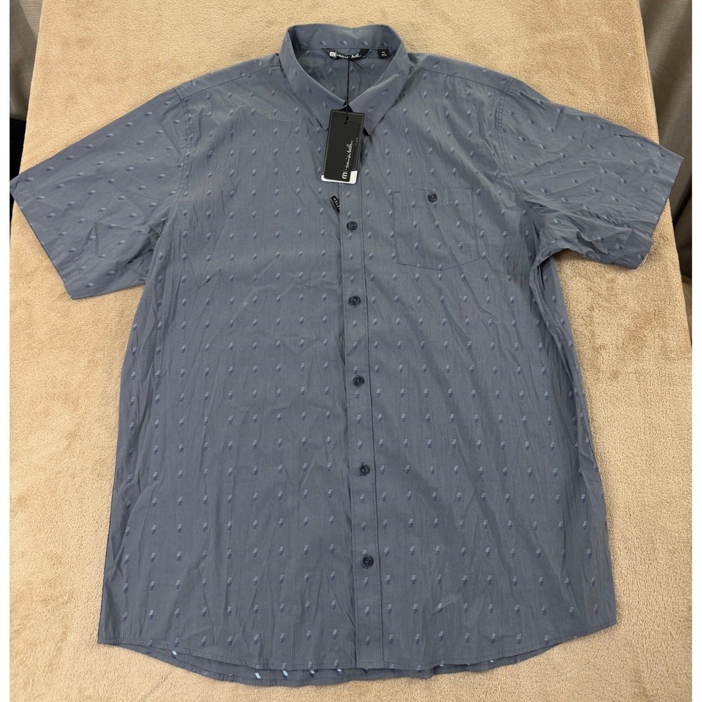 Travis Mathew Pixelated Shirt Mens 2XL Blue Heather Nights Performance SS NWT