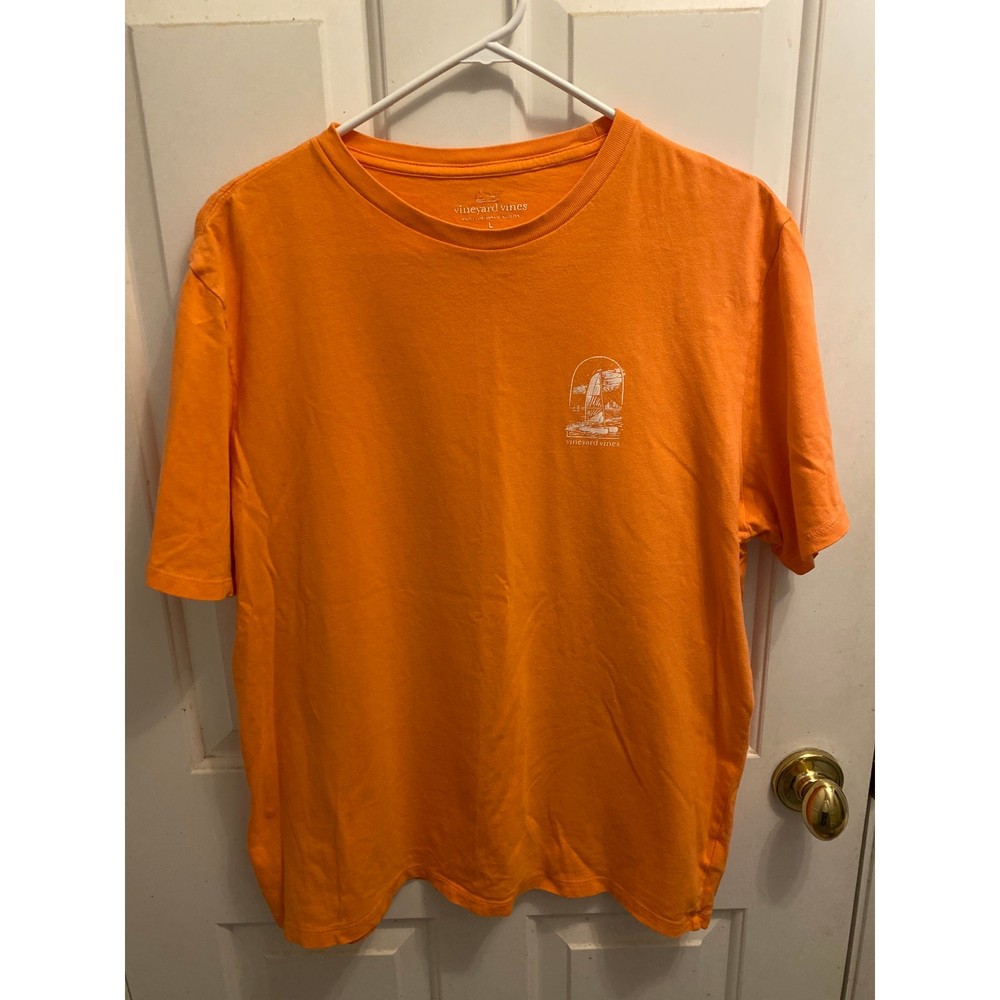 Vineyard Vines Men’s Size Large Orange Nautical Sea boat Print T-Shirt