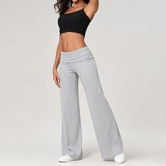 Wide Leg Sweatpants for Women Fold Over Low Rise Flare Yoga Lounge Pants Back…