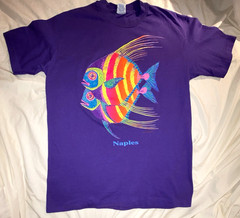 Vtg NAPLES FLORIDA T Shirt NEON FISH 80s-90s Y2K USA MADE Mens L LARGE Purple