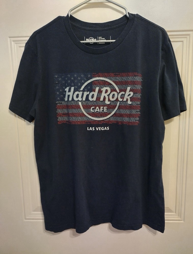 Hard Rock Cafe Las Vegas Patriotic Shirt Large American Flag Blue BG8